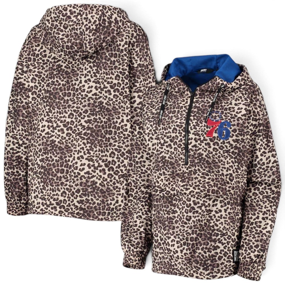 DKNY x NBA Philadelphia 76ers Sport Gabriella Windbreaker Womens M Leopard NEW